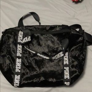 Black velvet duffel bag